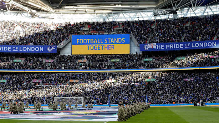 A tribute to Ukraine at the League Cup final at Wembley Stadium